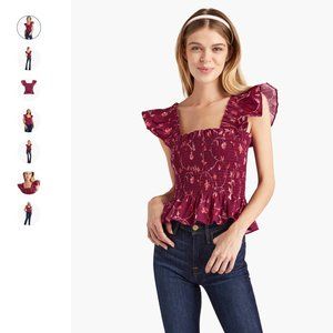 Hill House Home - The Paz Top - Burgundy Botanical Poplin - L